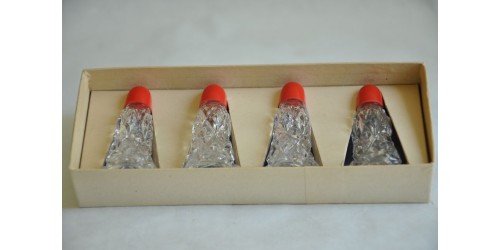 Vintage Boxed Miniature Pressed Glass Salt Pepper Shakers Red Cap